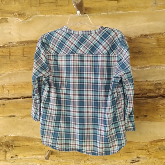 Aeropostale Blue Plaid Split Neck Cotton Top Size XL - Picture 4 of 5
